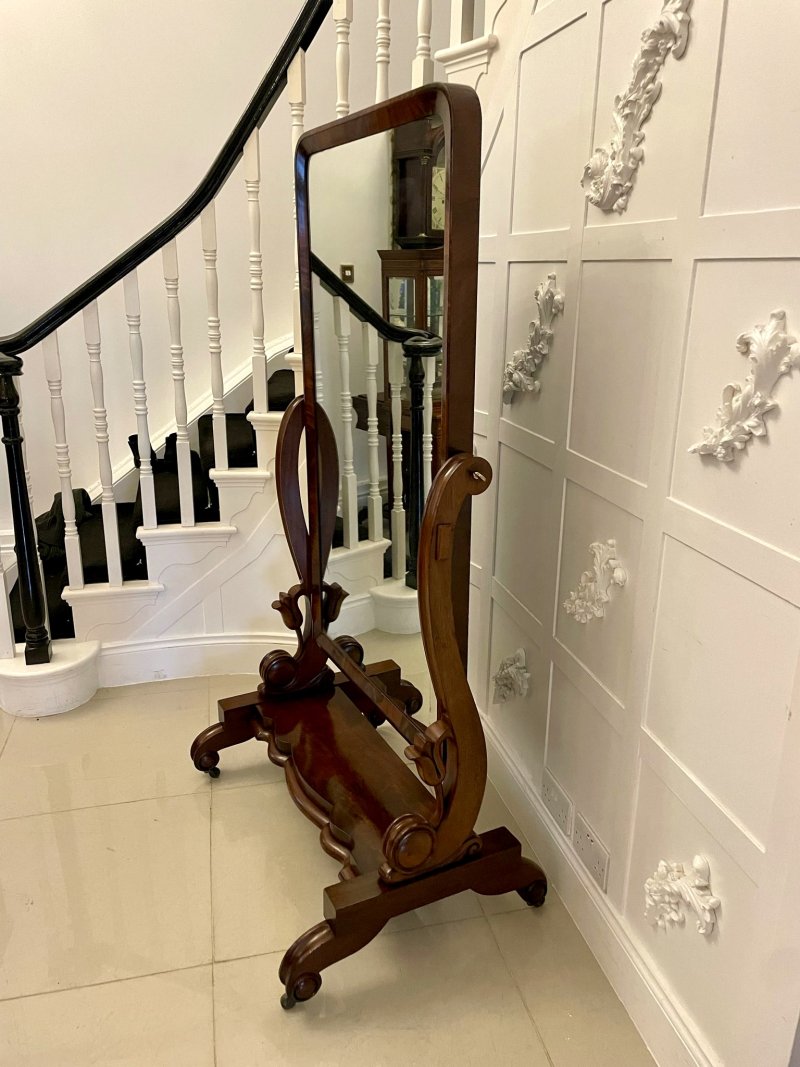 Large Antique Victorian Quality Mahogany Cheval Mirror - Image 4